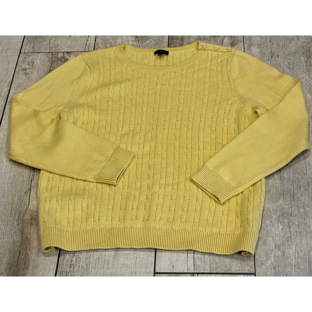 VTG Talbots Cable Knit Crewneck Sweater Womens XL Button Detail Preppy Old Money
